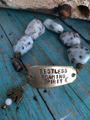 Restless Roaming Spirit Quote Gemstone Beaded Bracelet on Etsy, $20.00