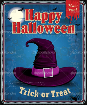 Vintage Halloween witch hat poster design - Stock Illustration