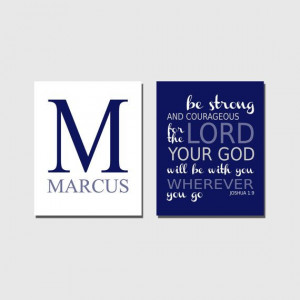 Nursery Print Set, Name and Initial, Personalized, Bible Quote, Joshua ...