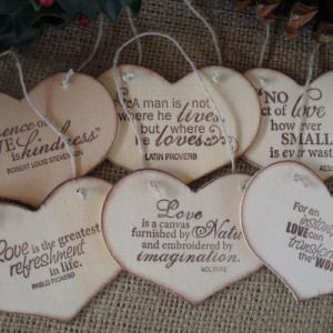 SET OF 6 Rustic Wood Famous Love Quote Christmas Ornaments - Item 1317