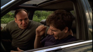tony soprano attacking Christopher in a car