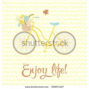 chevron card with cute cartoon bike with flowers in basket Enjoy life ...