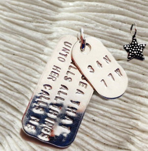 Coastal coordinates & Sea quote Silver Stamped Necklace with Tiny Star