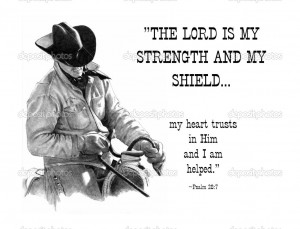 Pencil Drawing: Cowboy with Bible Verse - Stock Image