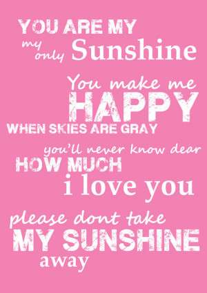 Pink You Are My Sunshine Quote Poem Song – 8×10 Childrens Wall Art ...
