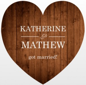 Simple Rustic Wood Heart Shaped Marriage Announcement wording