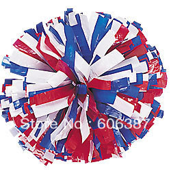 cheerleading Pom poms 3 4 x 6 plastic white royal blue red three color