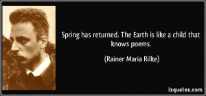 ... . The Earth is like a child that knows poems. - Rainer Maria Rilke