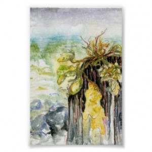 Seaweed and Disappearing Beach Under the Rain Poster