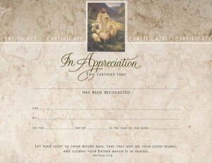In Appreciation Certificates with Bible Quote - Pk of 6