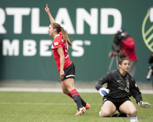 Alex Morgan celebrates her game-winning goal vs. Seattle on Sunday ...