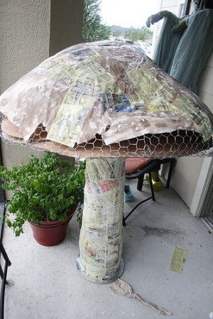 Giant paper mache mushroom for alice inwonderland party