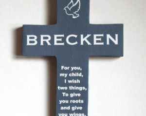 ... Pine Wood Cross with Dove and Quote Poem Baptism Gift Boy Girl