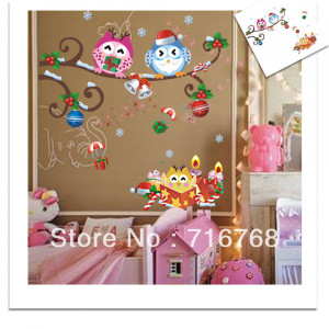 Colourful Christmas owl Tree sticker wall Decal Removable Windows wall ...