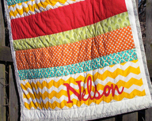 ... Wedding Quilt / Housewarming Gift - Stripe Applique Family Quilt