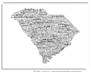 South Carolina Is Made Of Cities An d Towns Typography Map Print. SC ...