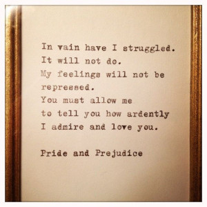 Pride and Prejudice Quote Typed on Typewriter and Framed