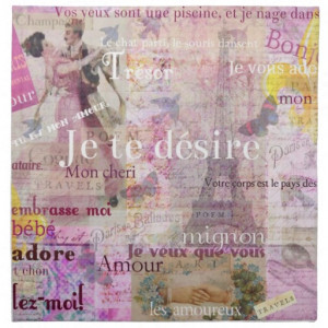 Romantic French Love Phrases Vintage Paris Art Cloth Napkins