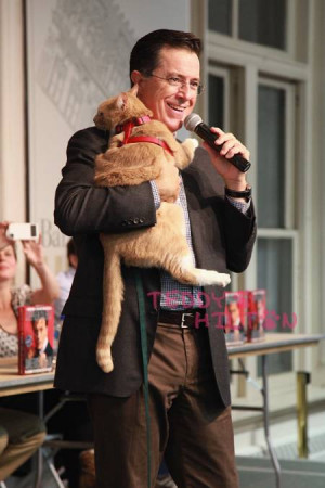 Stephen Colbert Gives A Big Ole Cat A BIG OLE HUG!