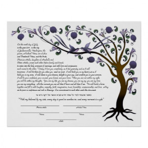 Tree of Life ketubah with a Hebrew quote (mauve L) Print