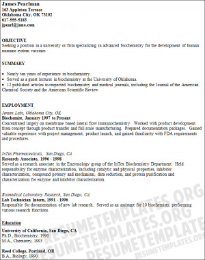 Biochemist resume template