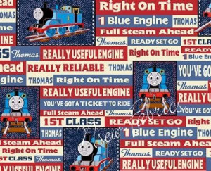 ... the Tank Engine Train Fabric Denim Blue Jean TRAIN Railroad SAYINGS
