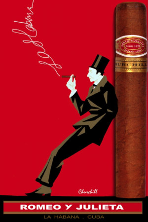 CUBAN Tobacco Poster. Romeo y Julieta Churchill fine Cigars. Bar Art ...