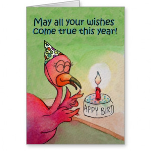 Happy Birthday Wish Whimsical Pink Flamingo Cards