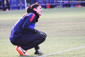 Hope Solo pauses for a moment during a drill at Toyota Stadium in ...