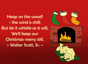 ... card with dog in front of fireplace and a quote by Walter Scott, Sr
