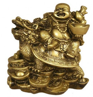 Lucky Buddha Riding On Dragon Turtle (Brass Color)