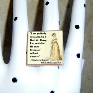 Details about PRIDE and PREJUDICE Jane Austen Altered Art RING quote