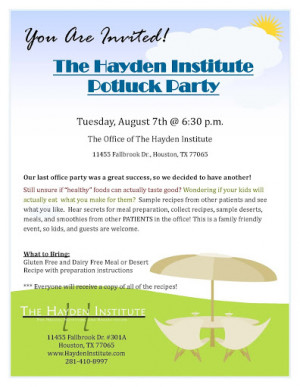 Office Potluck Invitation Gluten/dairy free potluck office party!