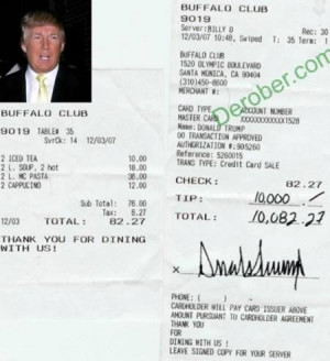 Donald Trump tipped a waiter $10,000 after running up a $82 tab at The ...