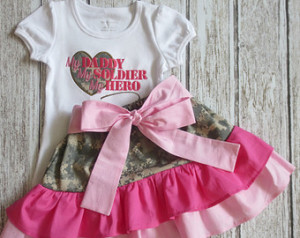 Girls Army Inspired Shirt and Skirt Set - Embroidered Shirt, Ruffle ...