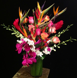 Red Ginger, Heliconias, Birds of Paradise, Roses, Orchids