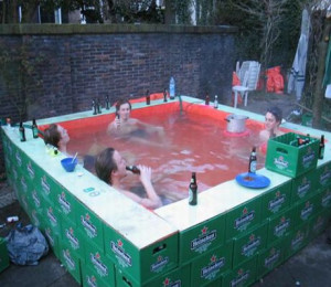 this is a new pool design the pool it is surrounded by heineken beer ...