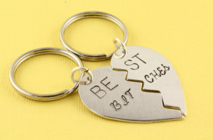 ... - Handstamped Best Friends Gift - BFF Heart Key Chains or Key Rings