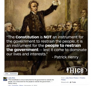 ... just misquote Thomas Jefferson, he also misquotes Patrick Henry