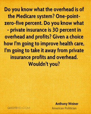 Do you know what the overhead is of the Medicare system? One-point ...