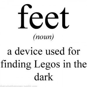 feet, funny, humor, legos, lol, toes, words