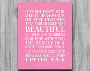 Girls Beauty Within W ord Art Print Pink Custom Colors Bible ...