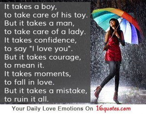 It Takes a Boy to take care of his toy ~ Being In Love Quote