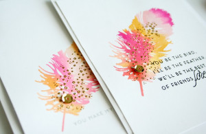 Watercolor Feathers card set: