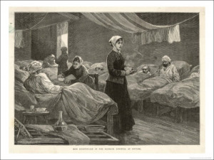 ... Nightingale Walks Between the Rows of Beds in the Barrack Hospital