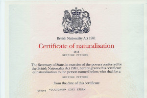 UK Citizenship Certificate, Cory Doctorow (redacted).tif