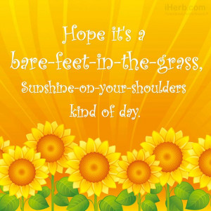 Hope it's a bare feet in the grass sunshine on your shoulders kind of ...