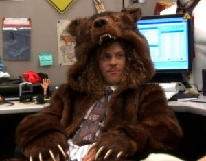 ... Blake Anderson wearing the real bear coat on the TV show Workaholics