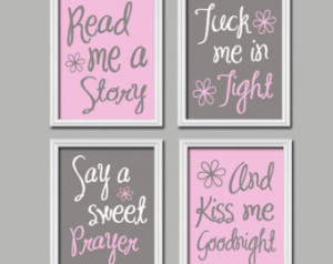 Cute Pink Grey Kiss Me Goodnight Quote Crib NURSERY Song Print Artwork ...
