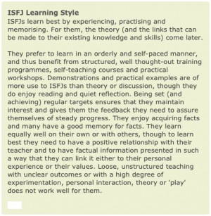 ISFJ Learning Style ISFJs learn best by experiencing, practising and ...